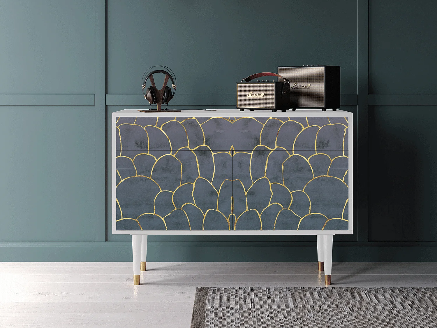 Credenza - 115x85x48 cm - BS4 - Blue Lagoon, Bianco
