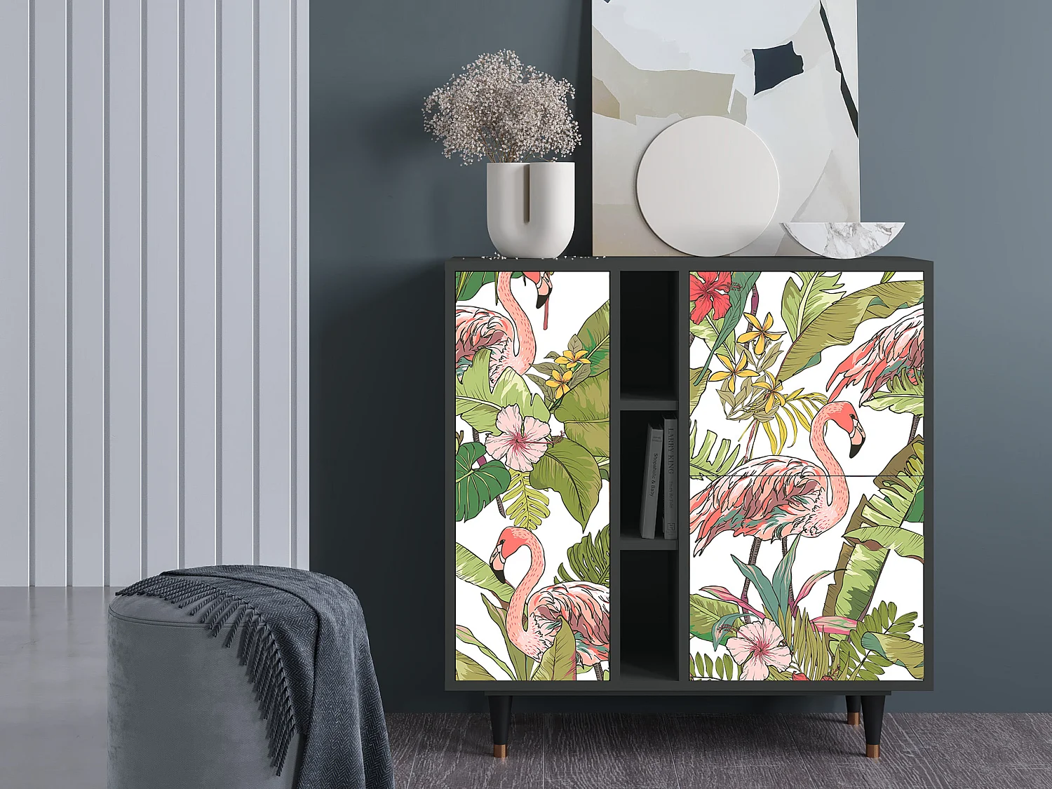 Kredens - 94х96х41 cm - BS5 - Sweet Flamingo, Antracyt