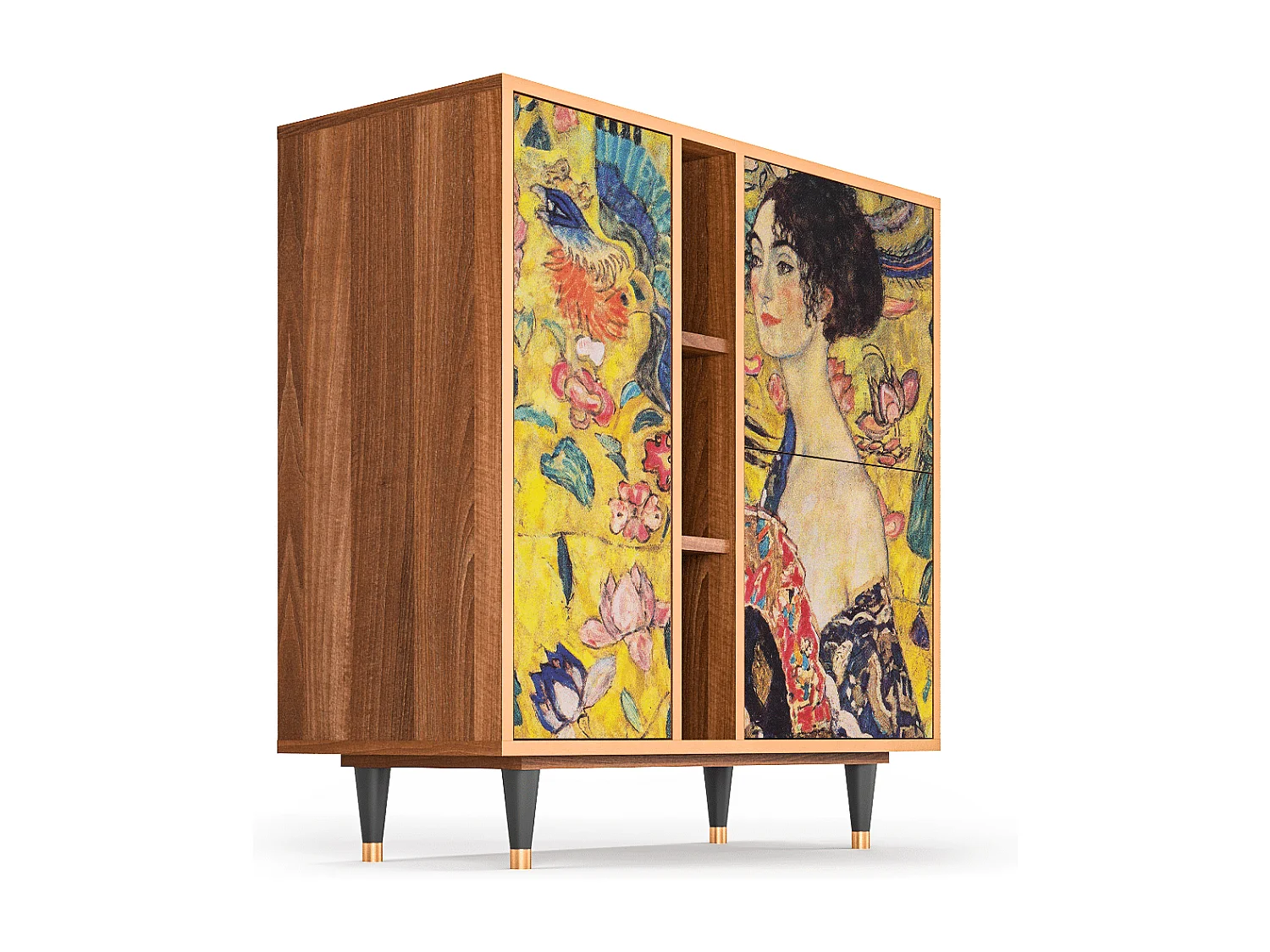 Kredens - 94х96х41 cm - BS5 - Lady with Fan by Klimt, Orzech