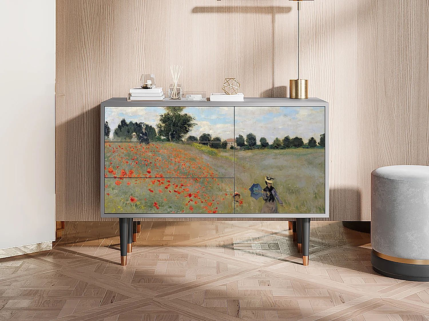 Kredens - 115х84х41 cm - S3 - The Poppy Field   , Szary