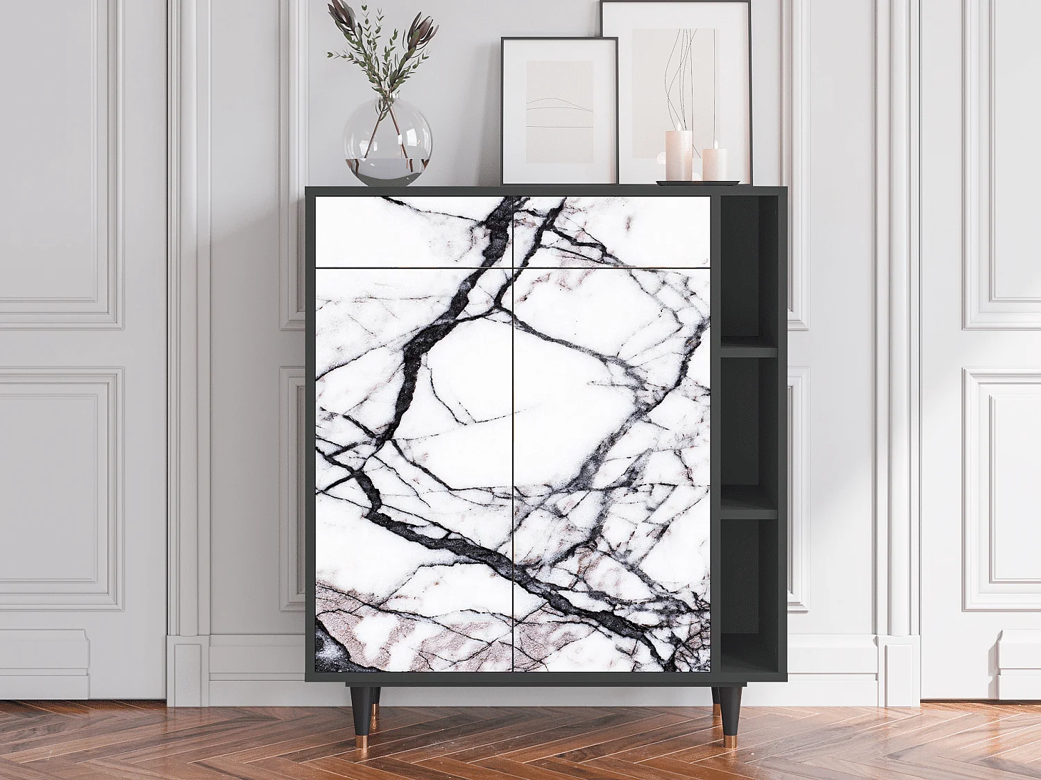 Kredens - 96х110х41 cm - BS6 - Raven Marble, Antracyt