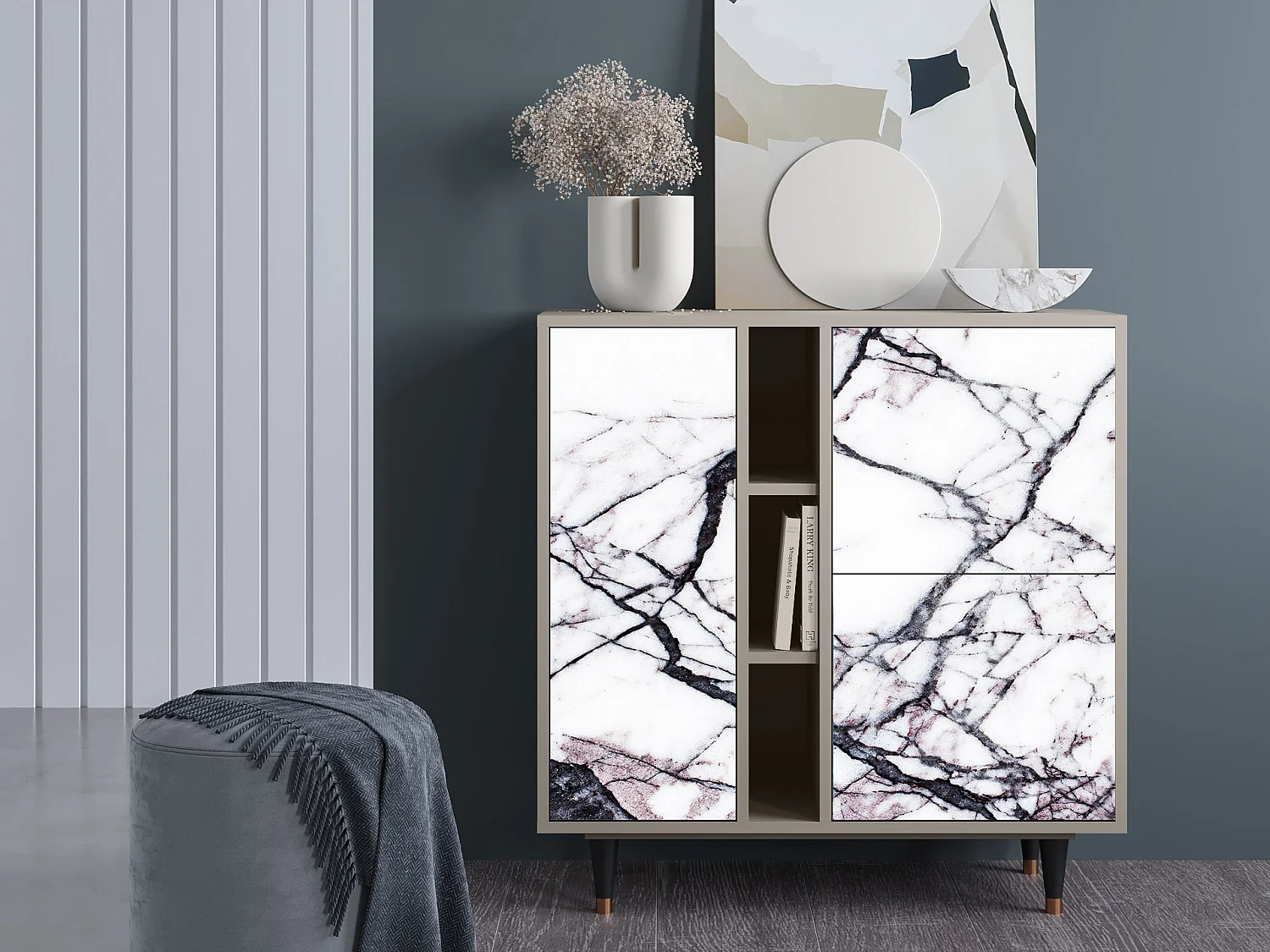 Kredens - 94х96х41 cm - BS5 - Raven Marble, Piaskowy