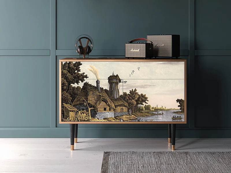 Kredens - 115x85x48 cm - BS4 - Mill along a River, Orzech