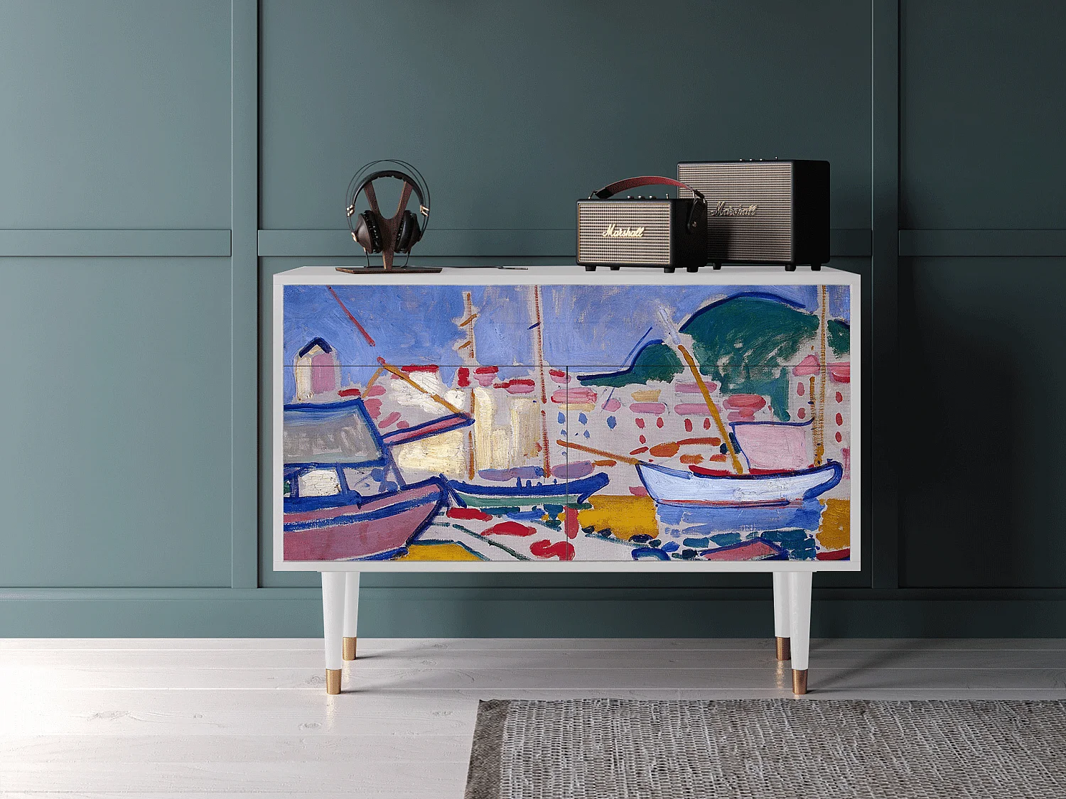 Kredens - 115x85x48 cm - BS4 - The Port of Collioure , Biały