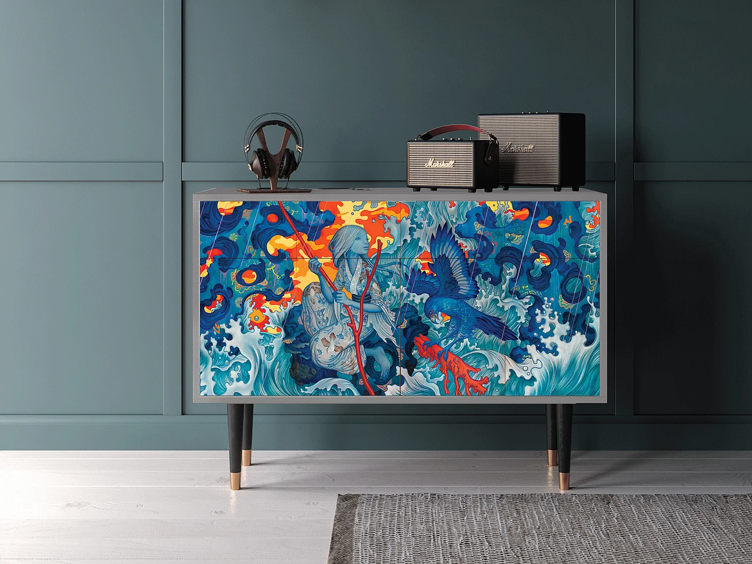 Sideboard - 115x85x48 cm - BS4 - The Girl - James Jean, Grau