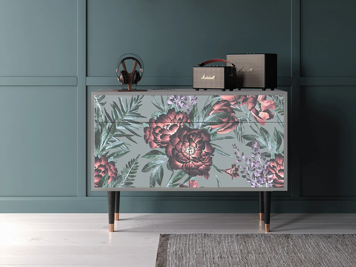 Dressoir - 115x85x48 cm - BS4 - Light Peonies, Grijs