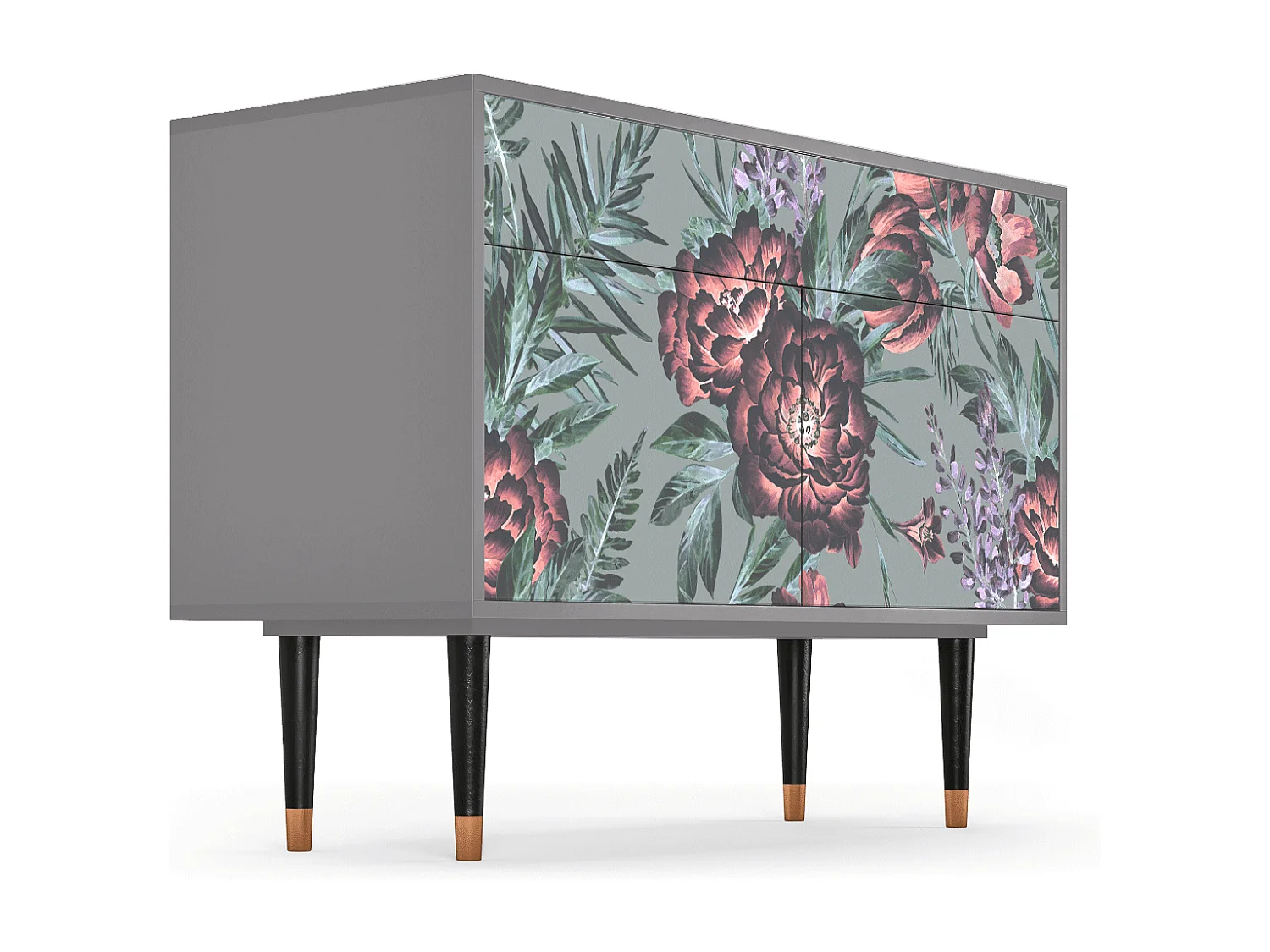 Kredens - 115x85x48 cm - BS4 - Light Peonies, Szary