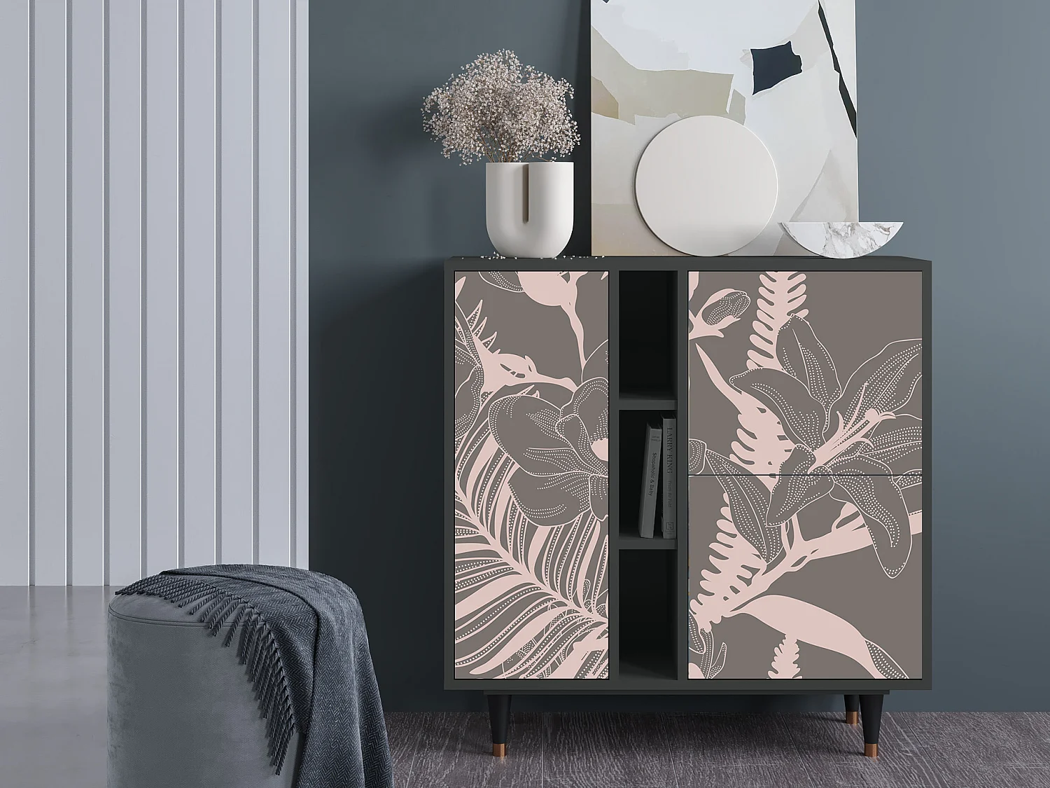 Kredens - 94х96х41 cm - BS5 - Issabelline Flower, Antracyt