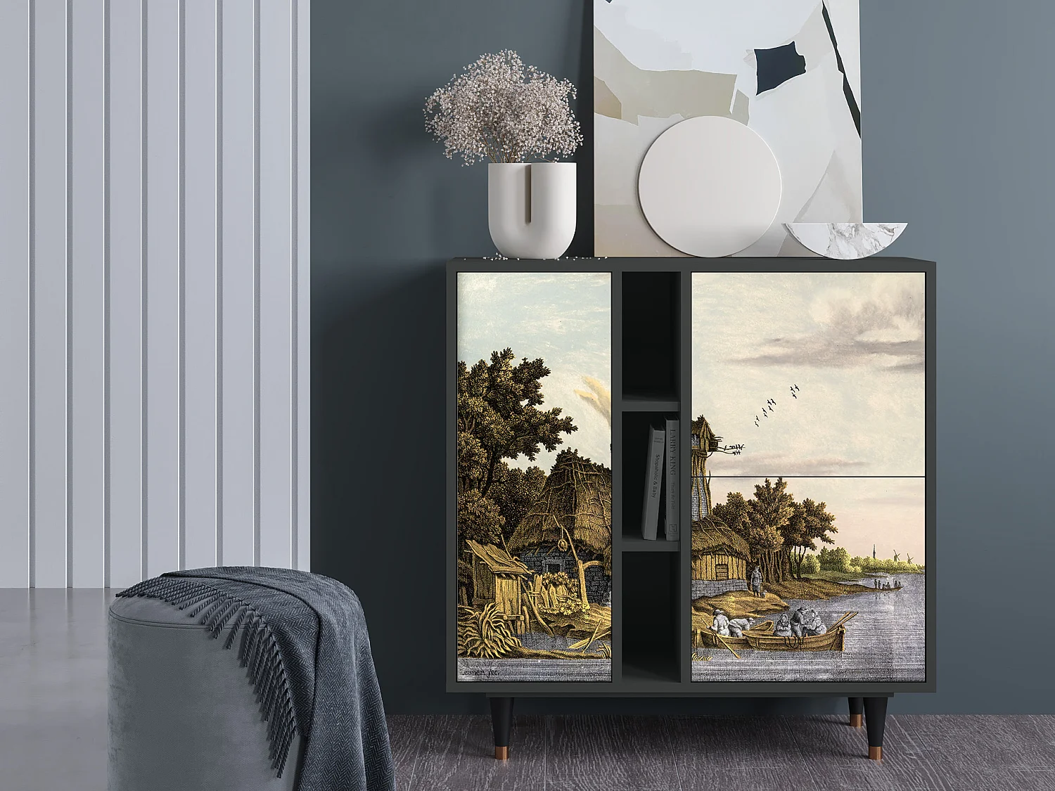 Kredens - 94х96х41 cm - BS5 - Mill along a River, Antracyt