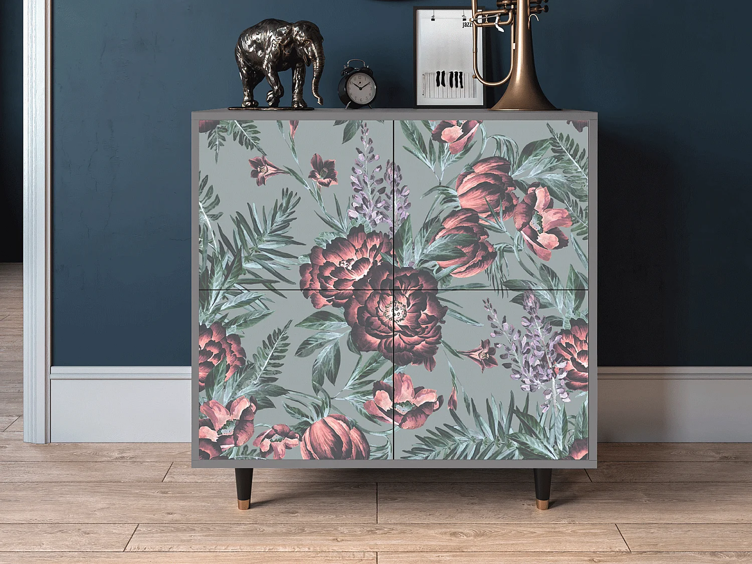 Dressoir - 94x96x48 cm - BS3 - Light Peonies, Grijs