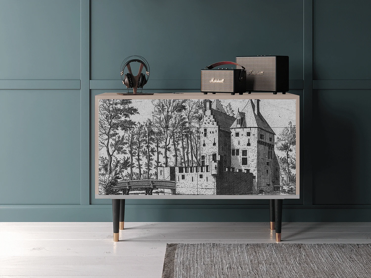 Kredens - 115x85x48 cm - BS4 - Castle with Bridge, Latte