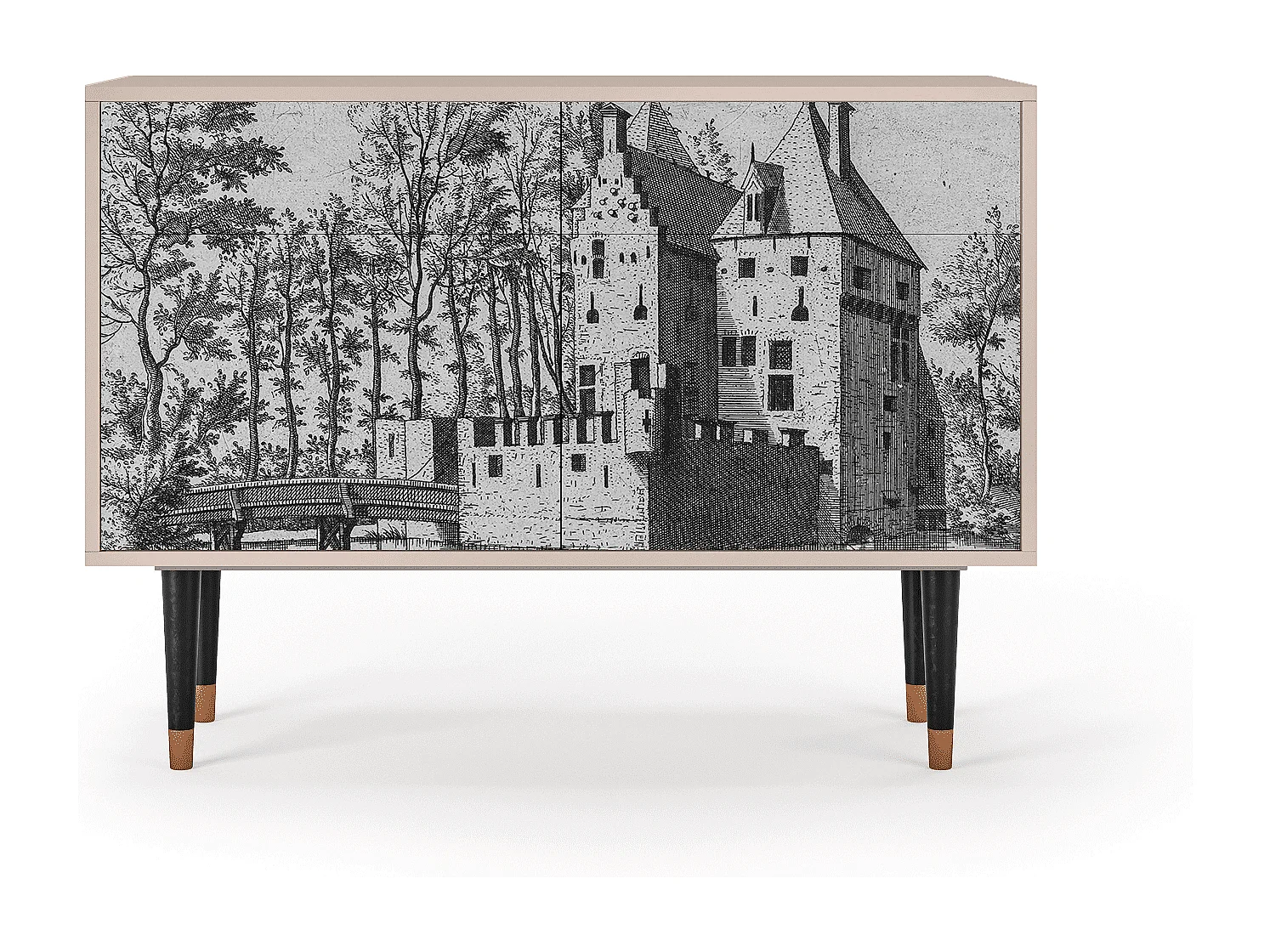 Kredens - 115x85x48 cm - BS4 - Castle with Bridge, Latte