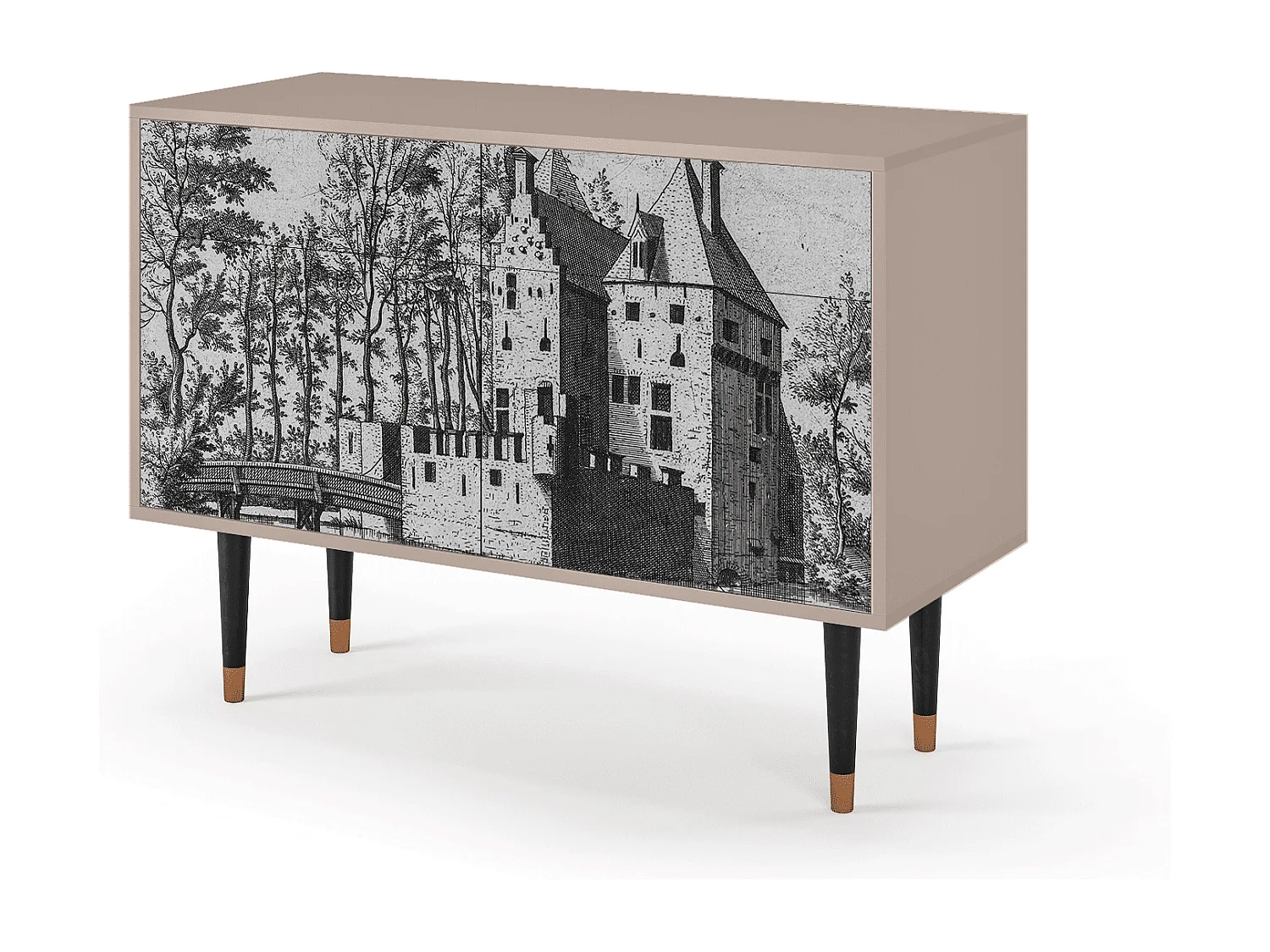 Kredens - 115x85x48 cm - BS4 - Castle with Bridge, Latte