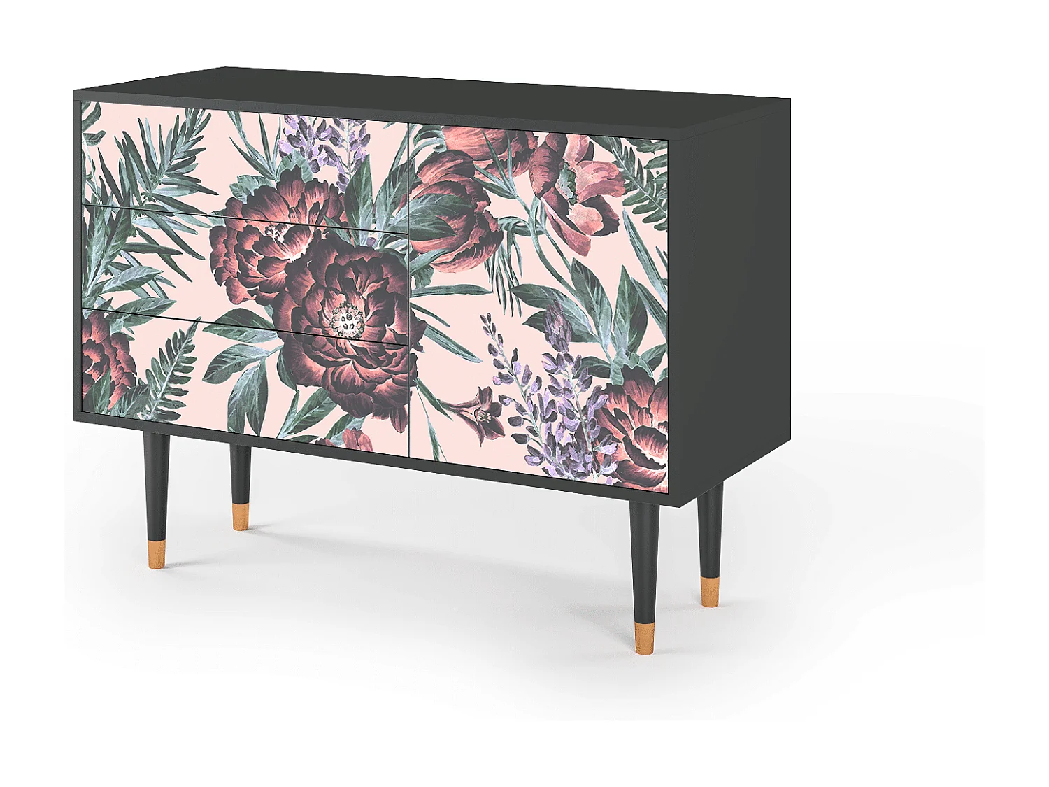 Aparador - 115х84х41 cm - S3 - Peach Peonies, Antracite