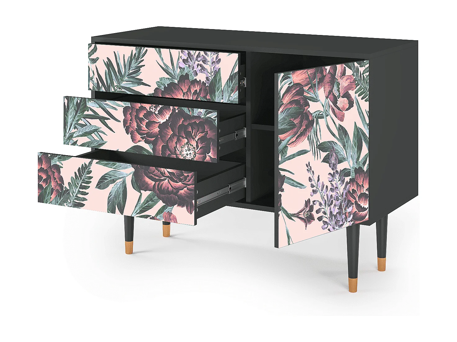 Aparador - 115х84х41 cm - S3 - Peach Peonies, Antracite