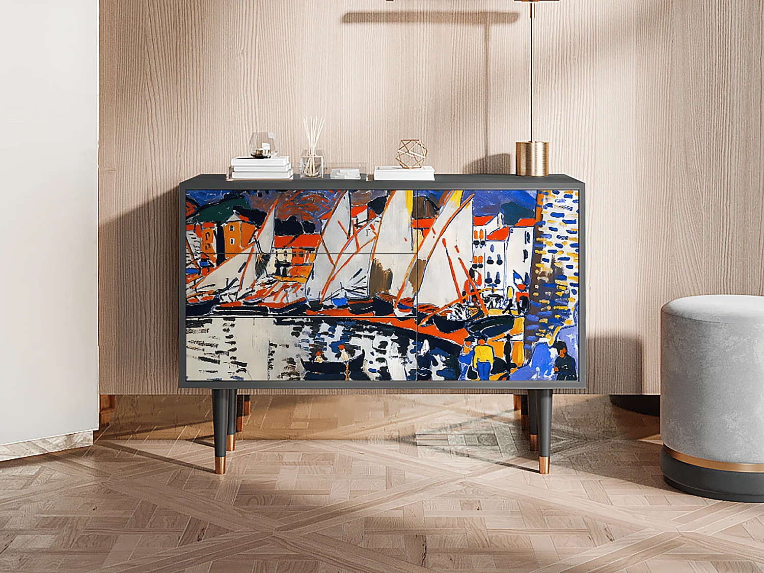 Kredens - 115х84х41 cm - S3 - Le Séchage des voiles , Antracyt