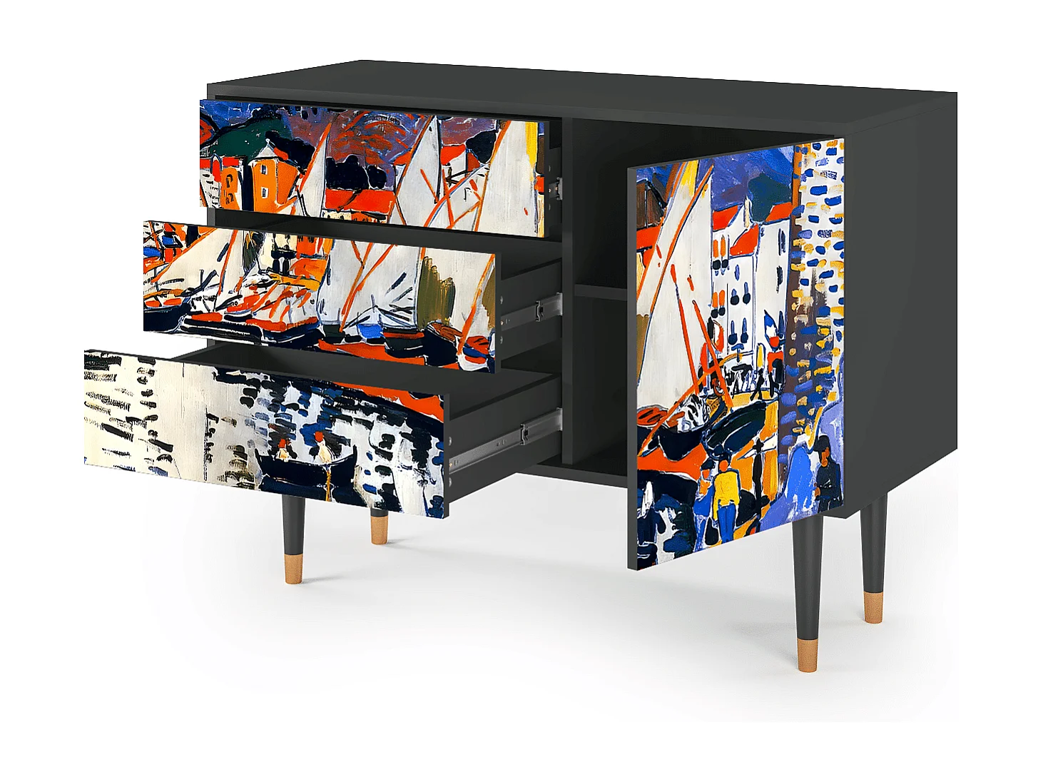 Kredens - 115х84х41 cm - S3 - Le Séchage des voiles , Antracyt