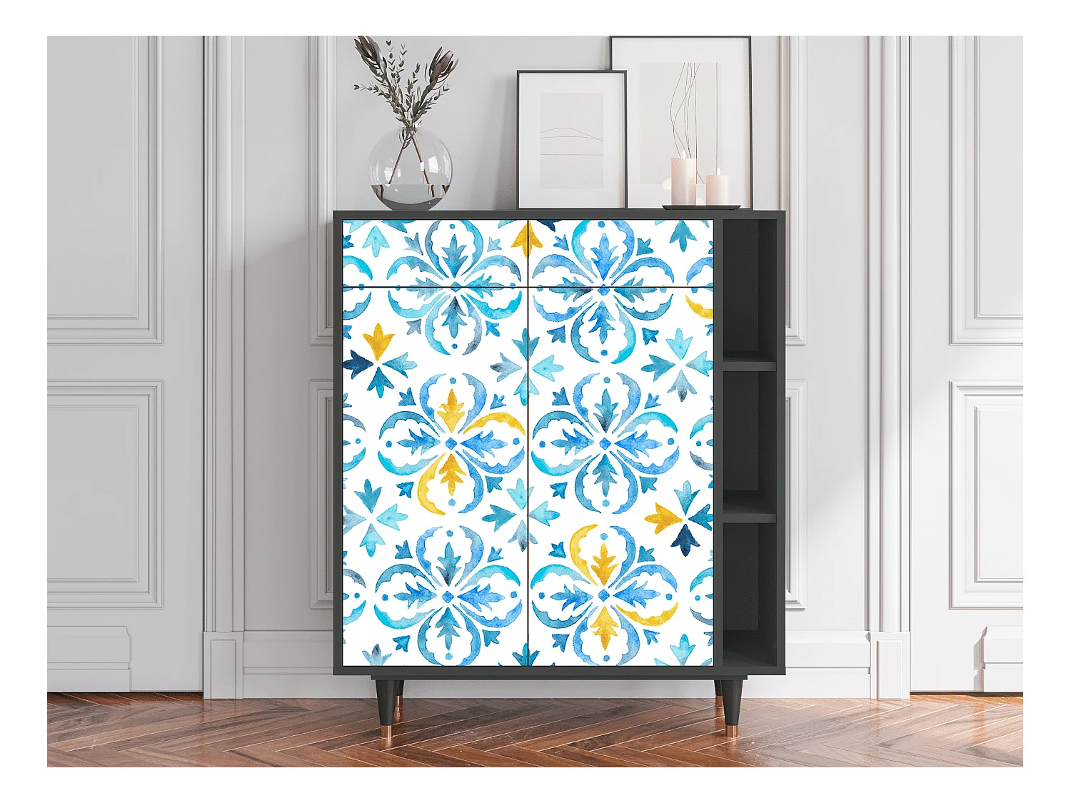 Kredens - 96х110х41 cm - BS6 - Lisbon Flover, Antracyt