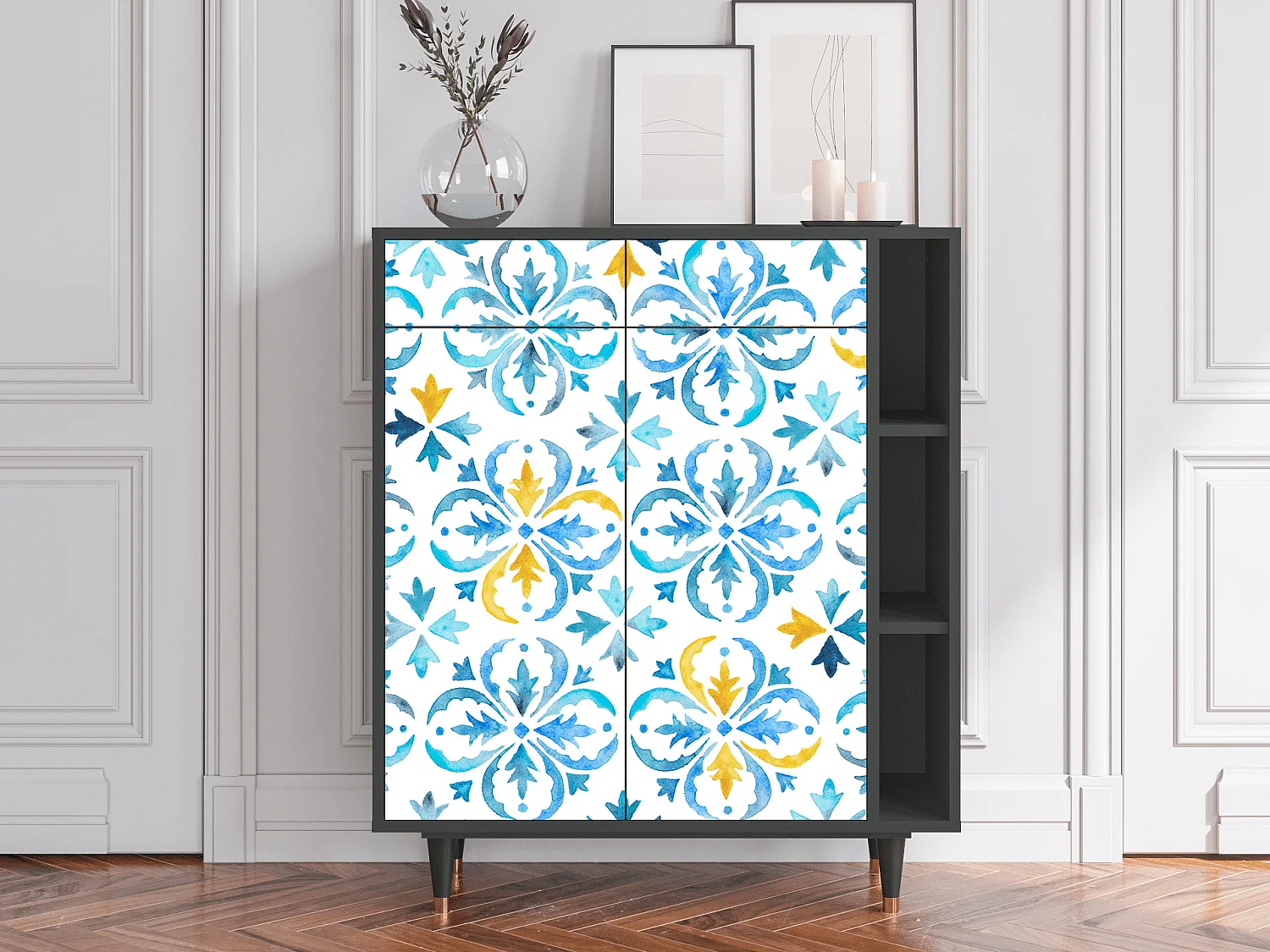 Kredens - 96х110х41 cm - BS6 - Lisbon Flover, Antracyt