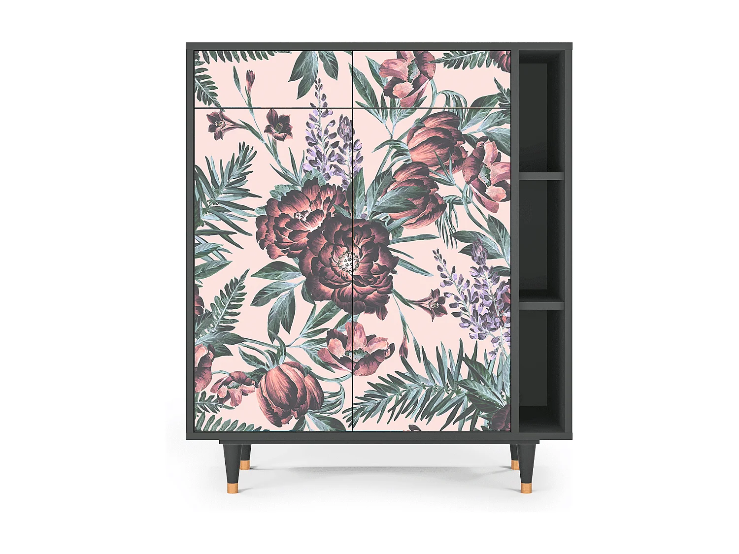 Kredens - 96х110х41 cm - BS6 - Peach Peonies, Antracyt