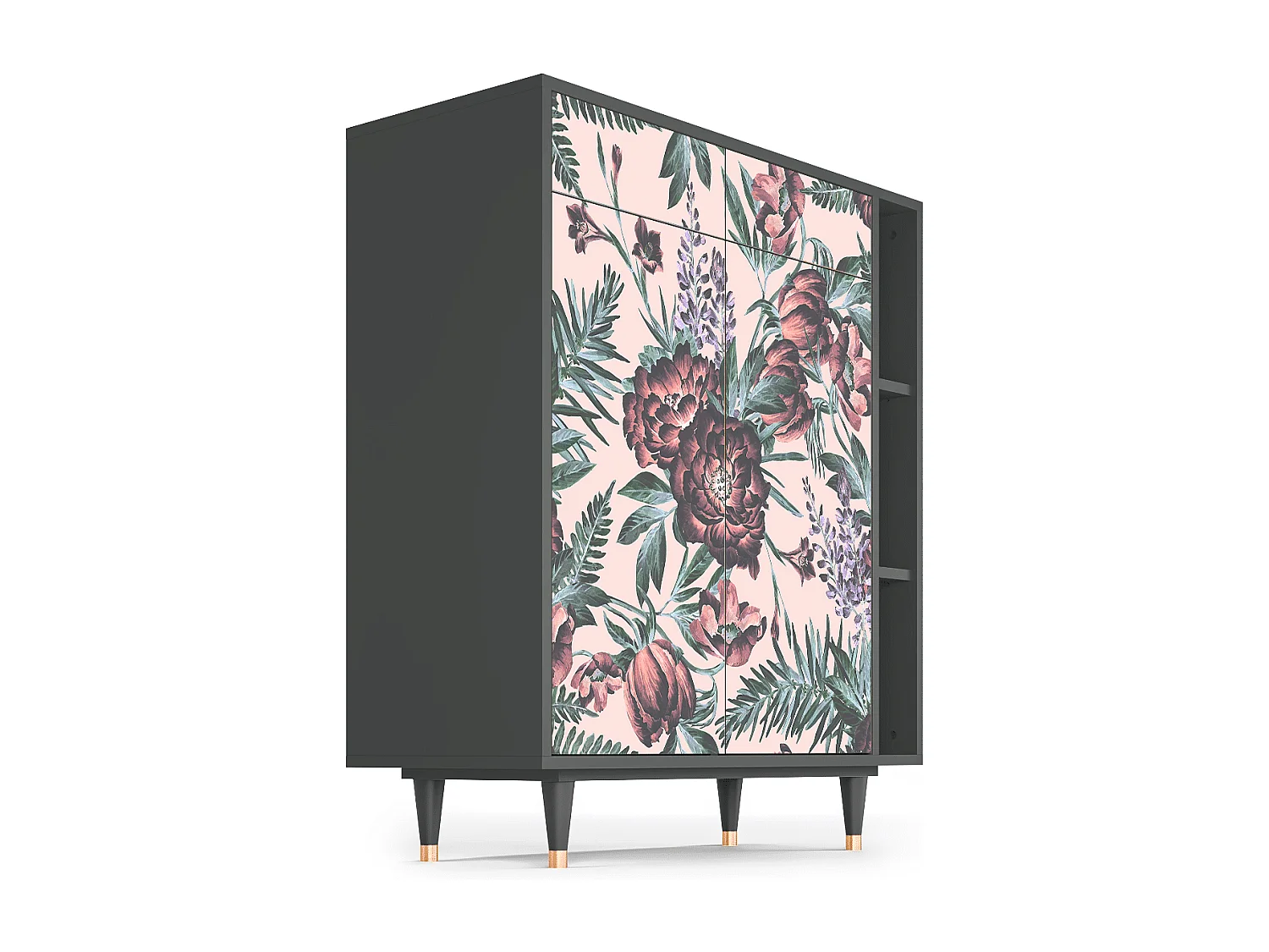 Kredens - 96х110х41 cm - BS6 - Peach Peonies, Antracyt