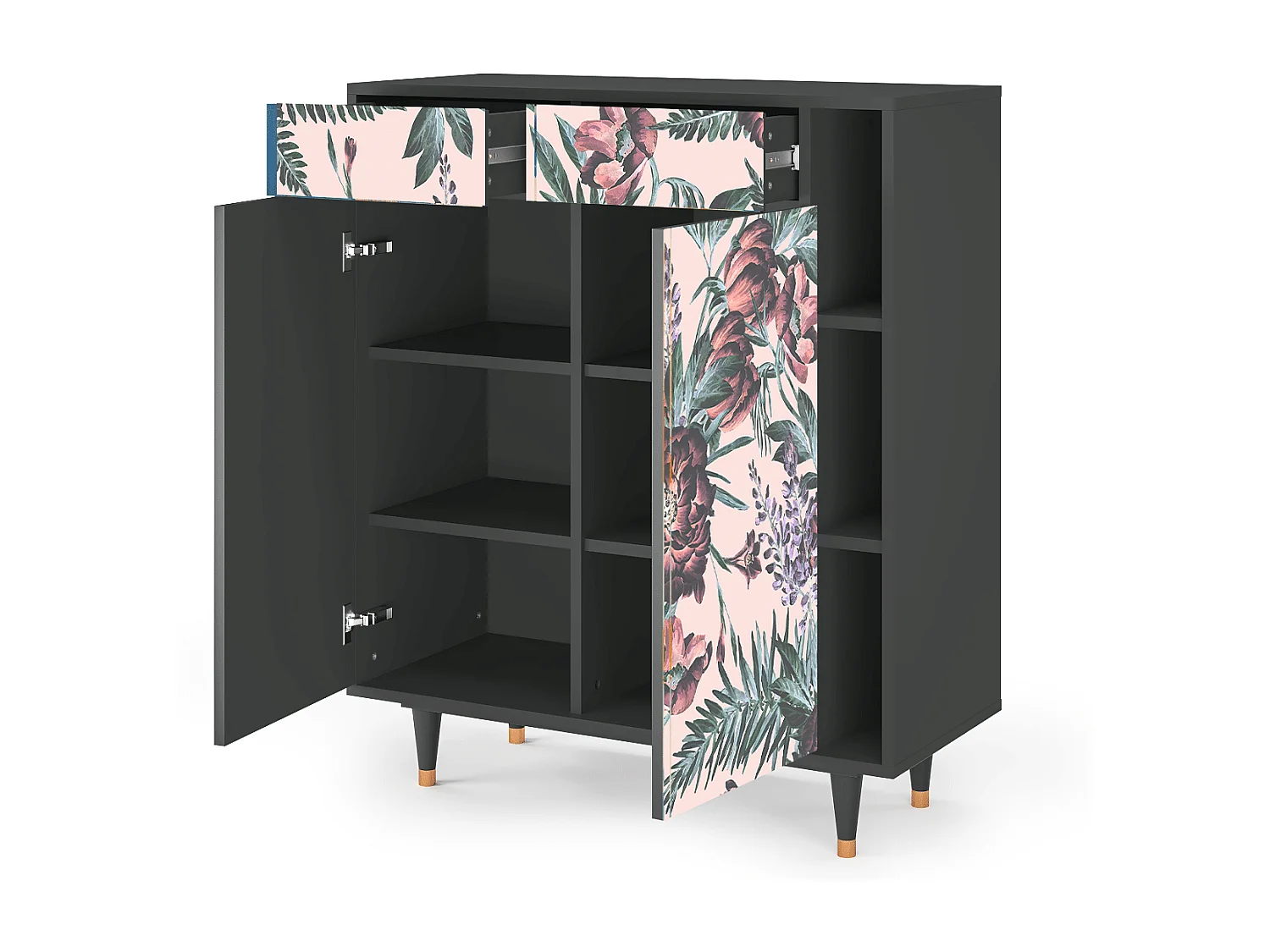 Kredens - 96х110х41 cm - BS6 - Peach Peonies, Antracyt