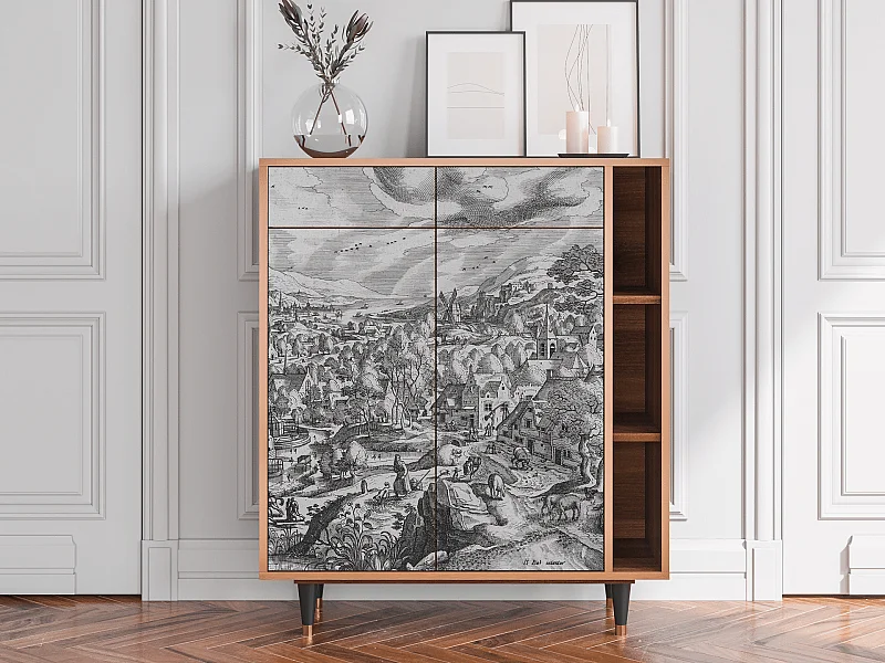 Kredens - 96х110х41 cm - BS6 - Bird Dropping, Orzech