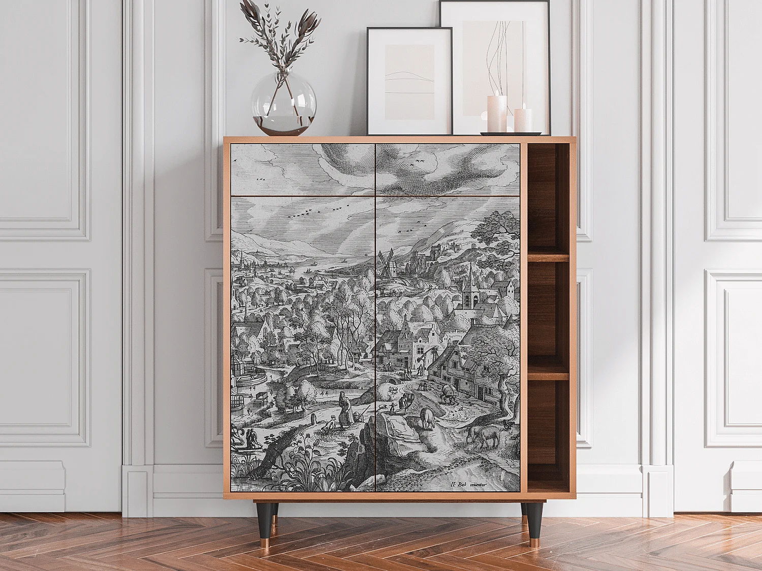 Kredens - 96х110х41 cm - BS6 - Bird Dropping, Orzech