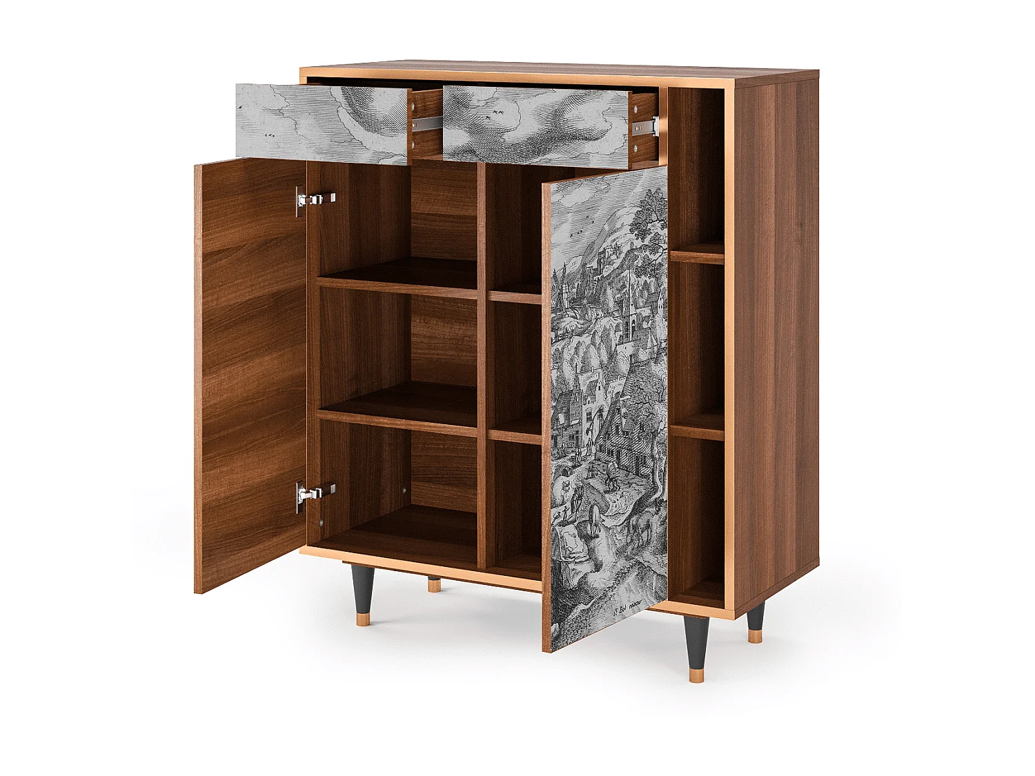 Buffet - 96х110х41 cm - BS6 - Bird Dropping, Noyer