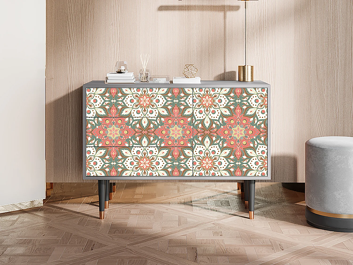 Kredens - 115х84х41 cm - S3 - Peach Grove, Szary