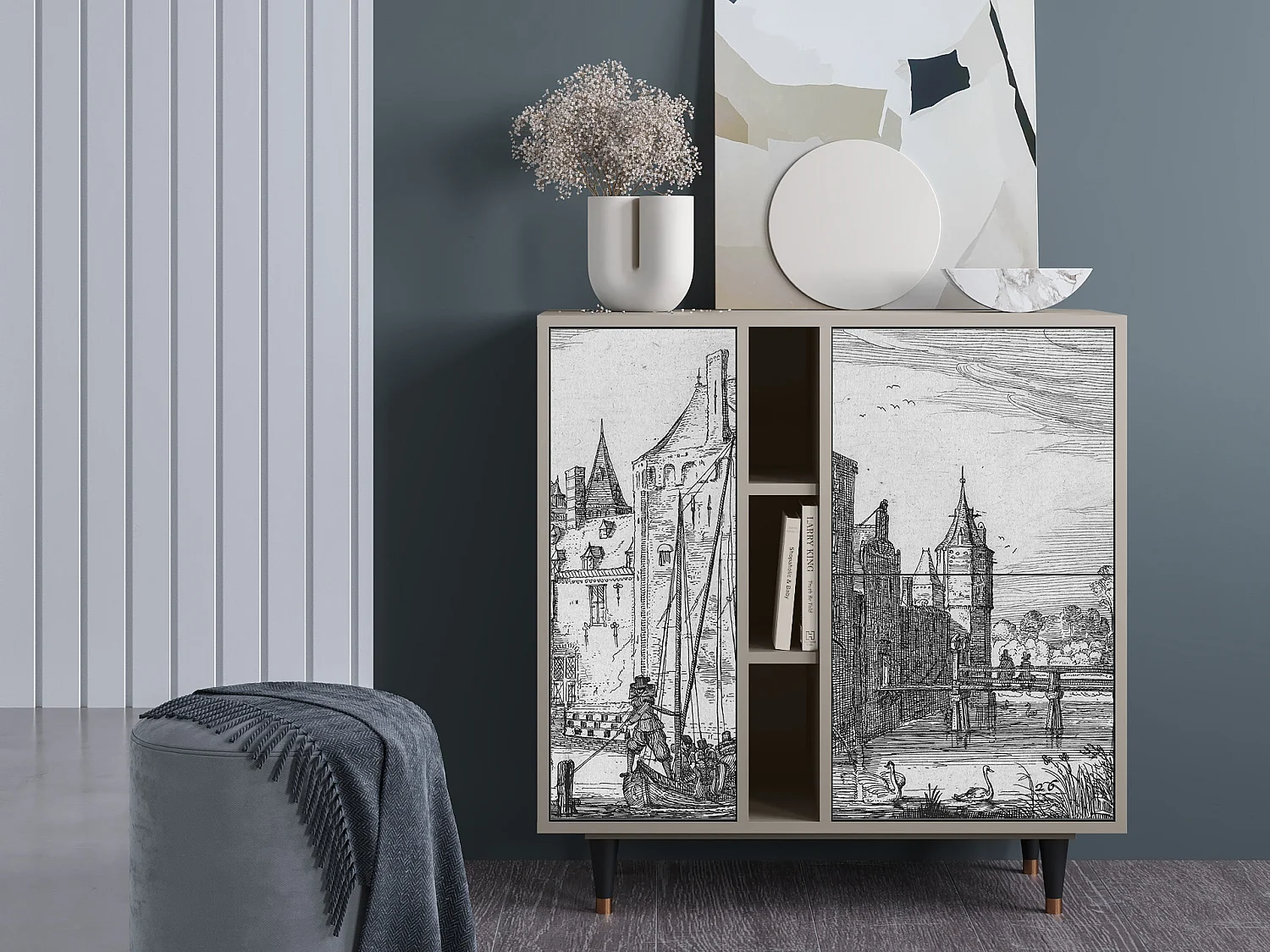 Kredens - 94х96х41 cm - BS5 - Castle with Bridge, Piaskowy