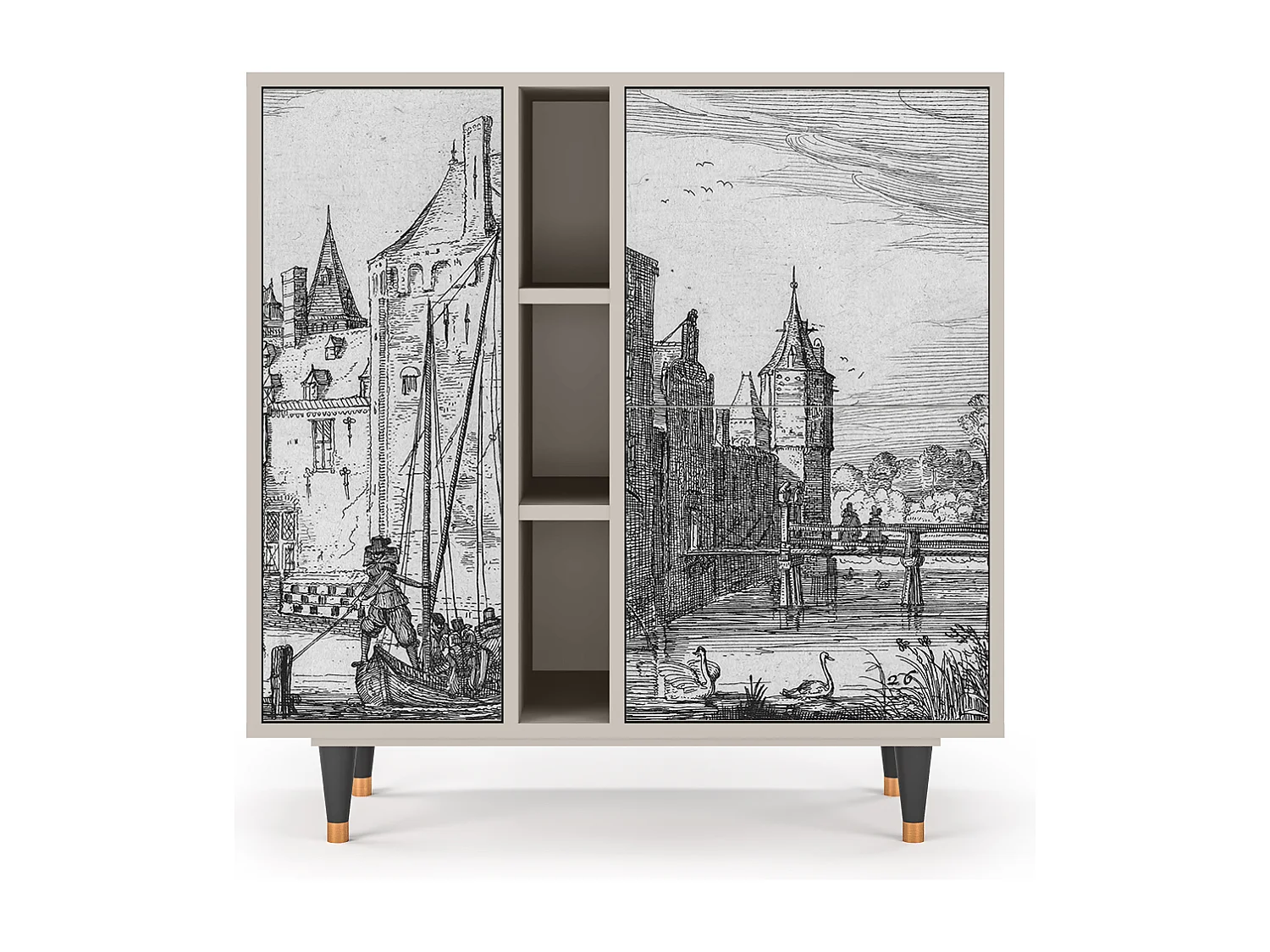 Kredens - 94х96х41 cm - BS5 - Castle with Bridge, Piaskowy