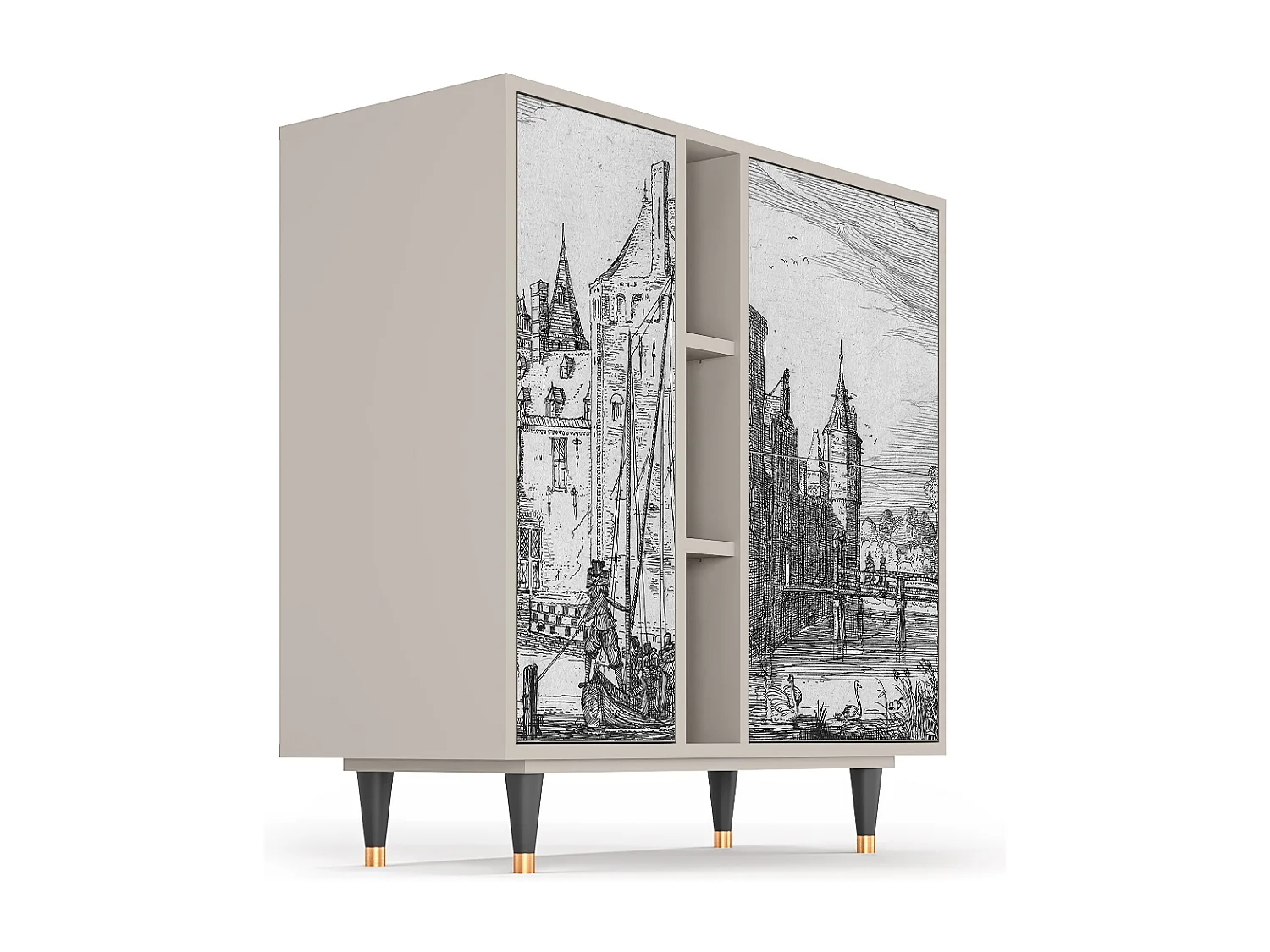 Kredens - 94х96х41 cm - BS5 - Castle with Bridge, Piaskowy