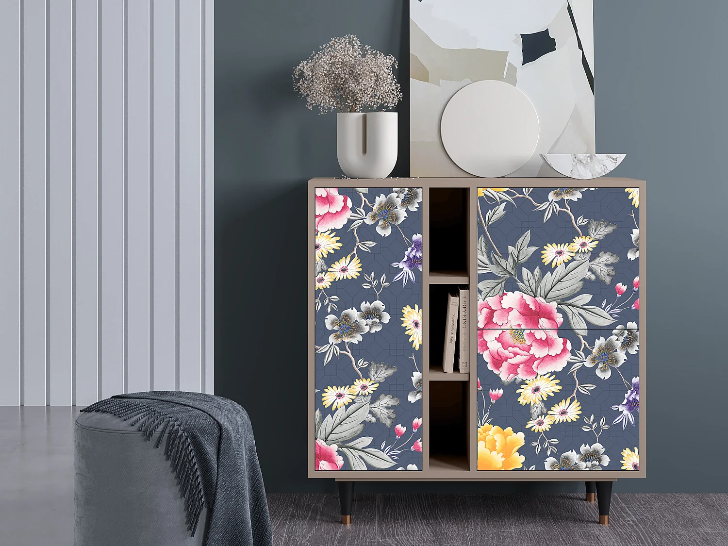 Kredens - 94х96х41 cm - BS5 - Dark Flower Bed, Latte