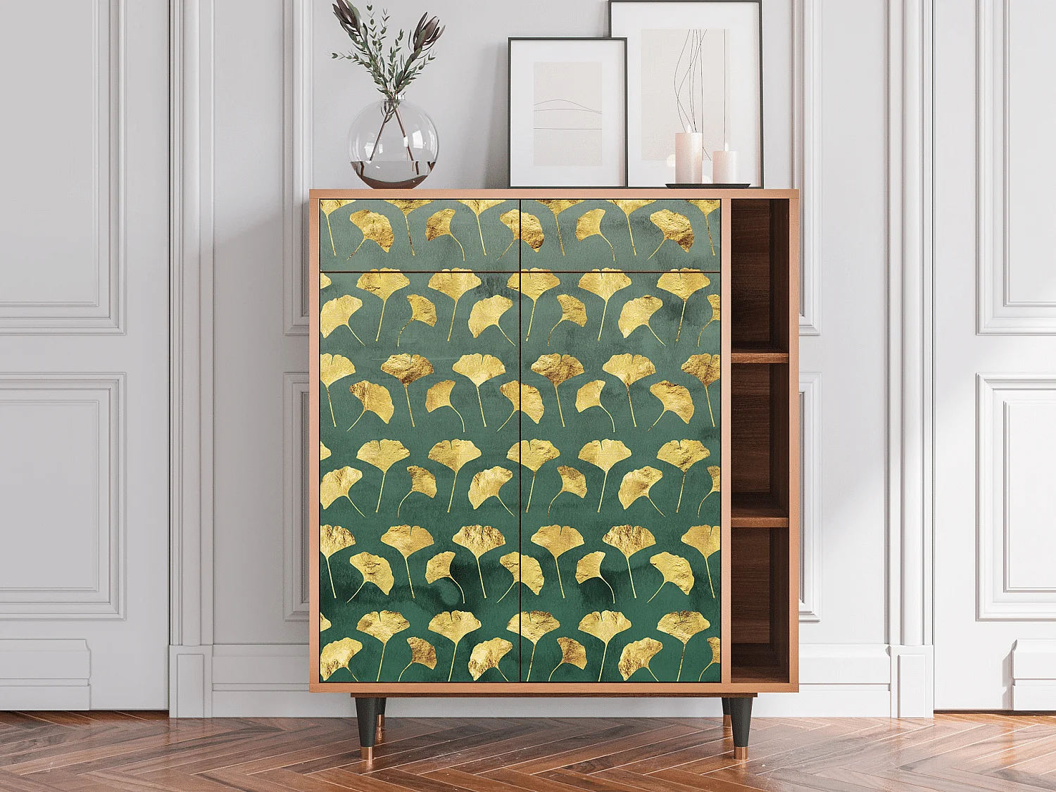 Kredens - 96х110х41 cm - BS6 - Gingko leaves, Orzech