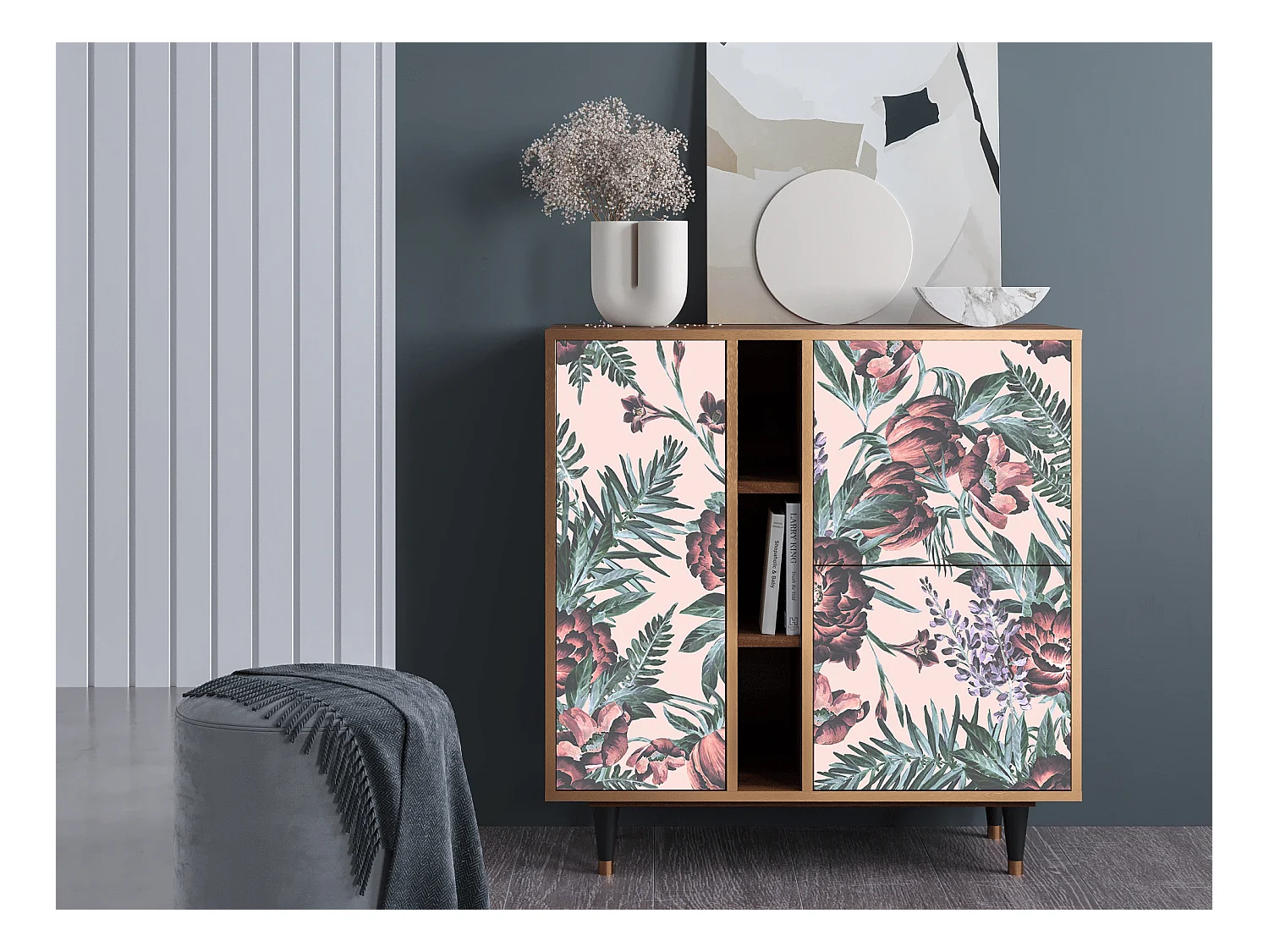 Buffet - 94х96х41 cm - BS5 - Peach Peonies, Noyer