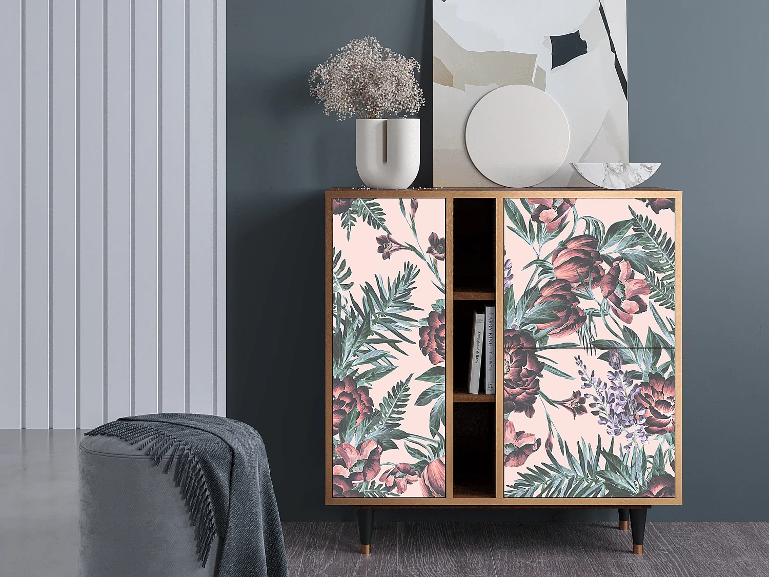 Dressoir - 94х96х41 cm - BS5 - Peach Peonies, Walnoot