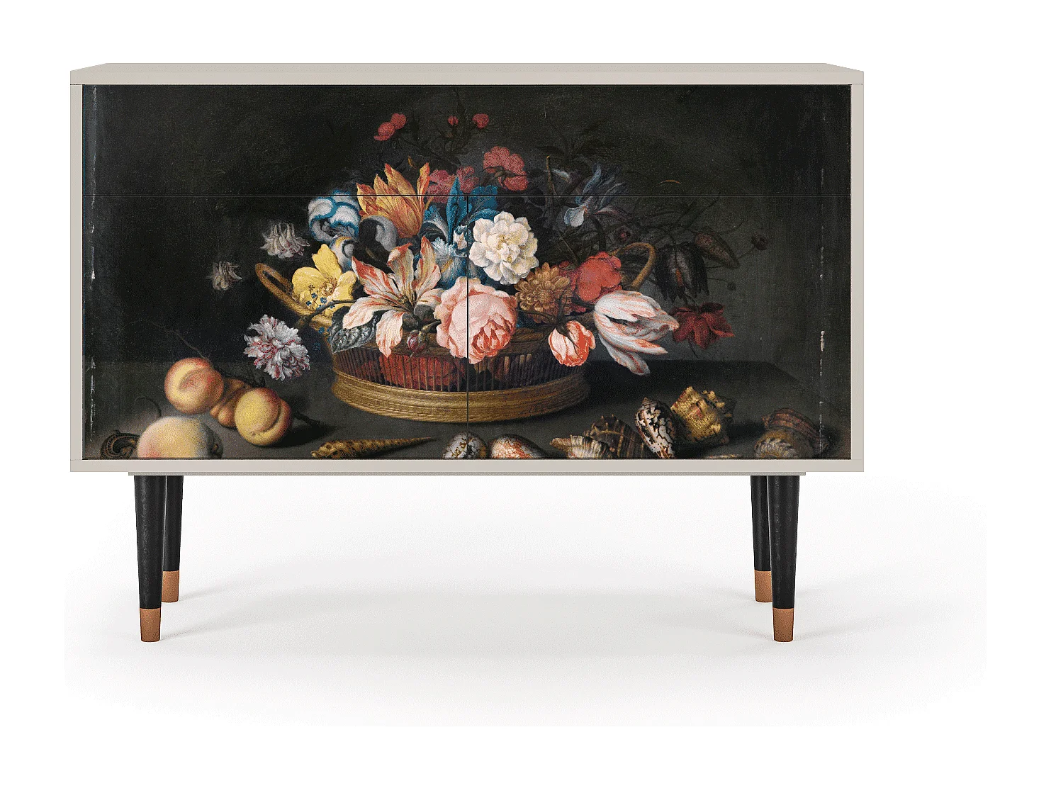 Kredens - 115x85x48 cm - BS4 - Still Life with Flowers, Piaskowy