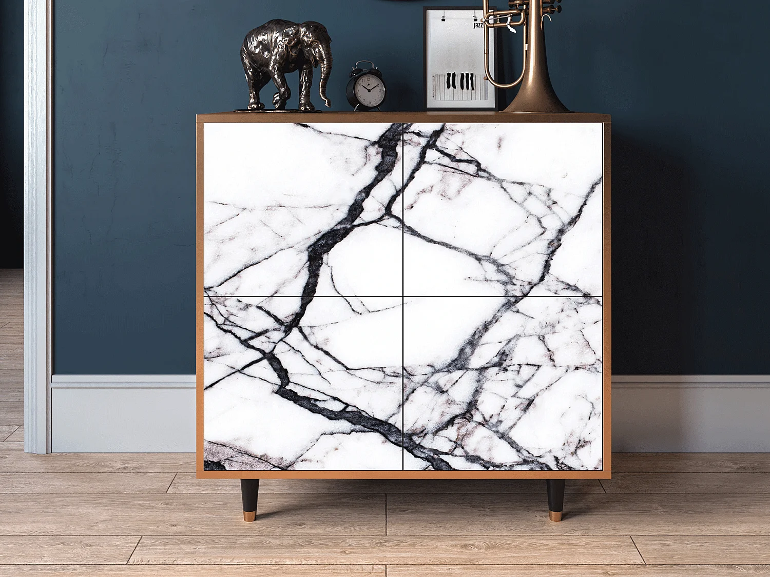 Dressoir - 94x96x48 cm - BS3 - Raven Marble, Walnoot