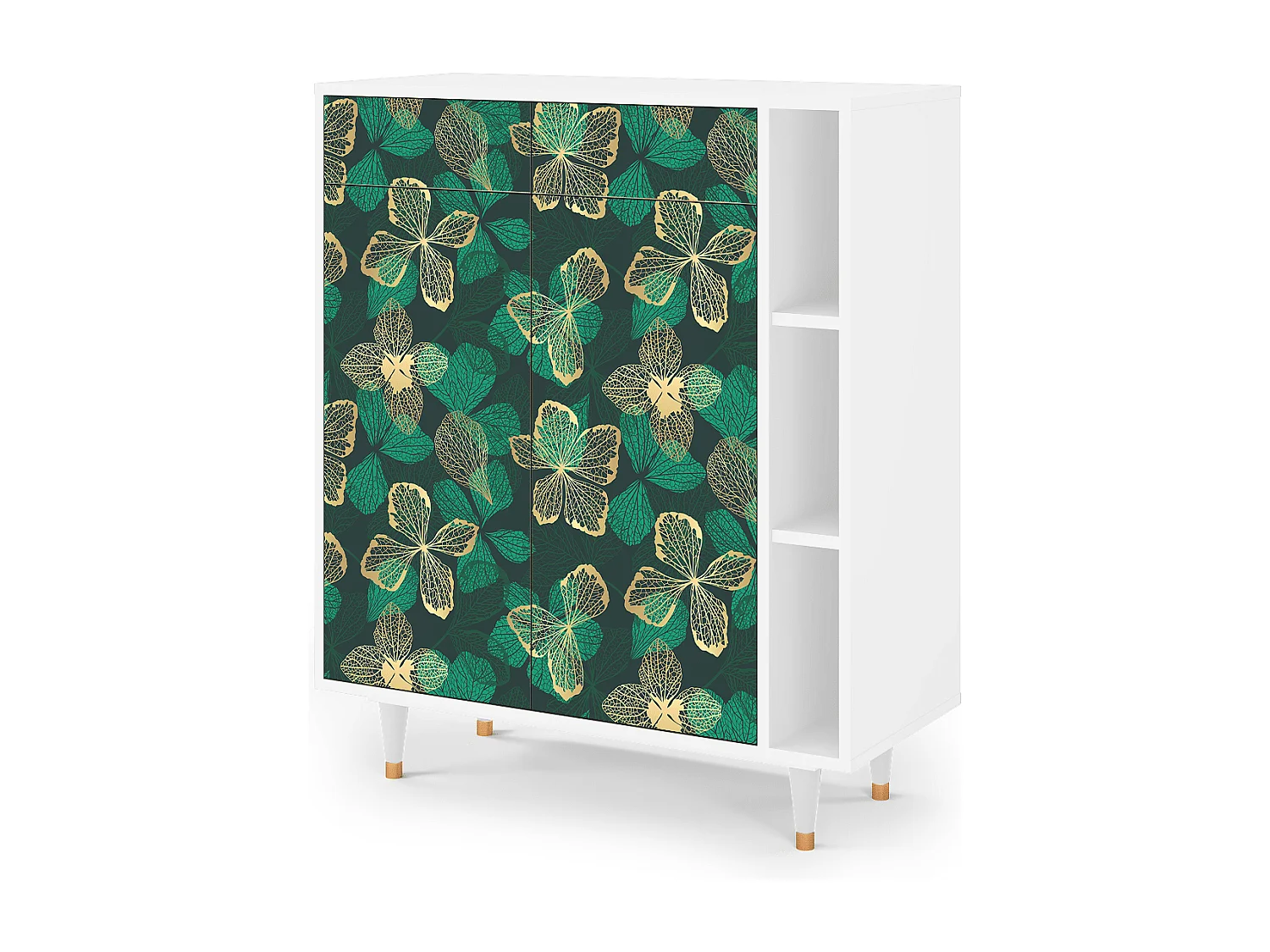 Kredens - 96х110х41 cm - BS6 - Green Flower, Biały