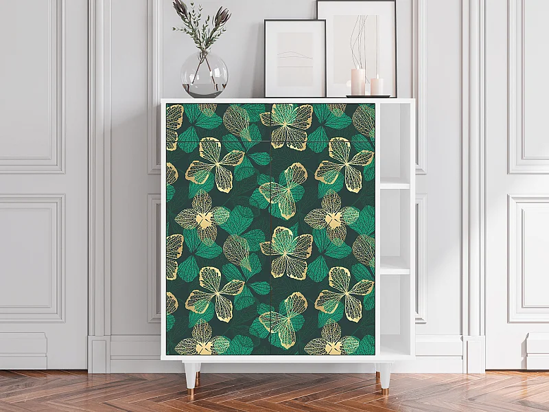 Kredens - 96х110х41 cm - BS6 - Green Flower, Biały