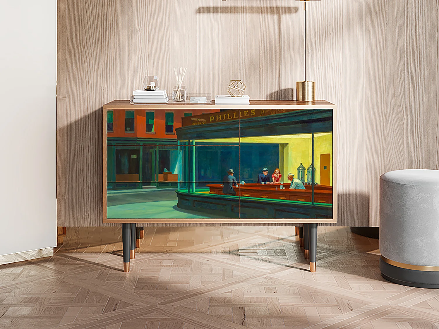 Dressoir - 115х84х41 cm - S3 - Nighthawks by Hopper, Walnoot