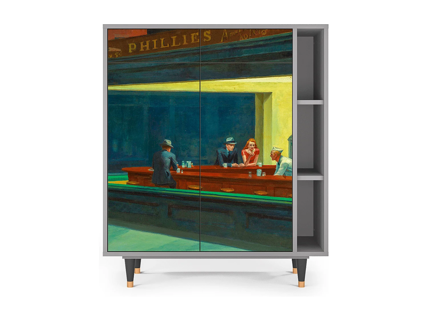 Kredens - 96х110х41 cm - BS6 - Nighthawks by Hopper, Szary