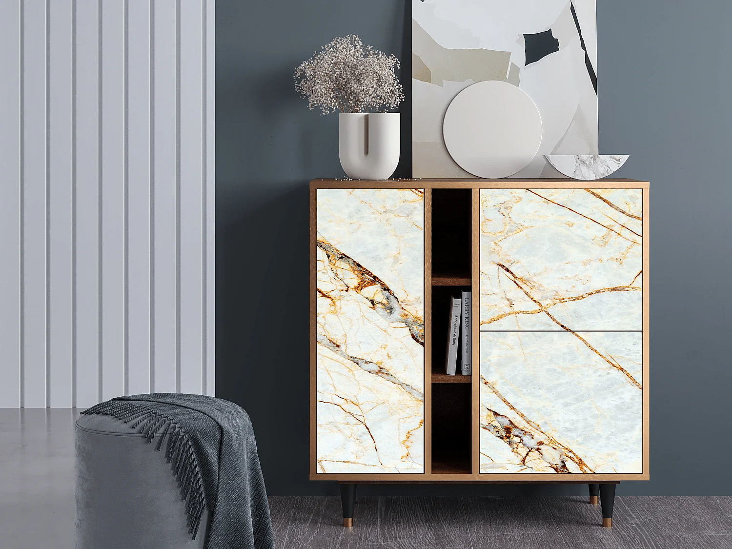 Credenza - 94х96х41 cm - BS5 - Sabbiay Marble, Noce