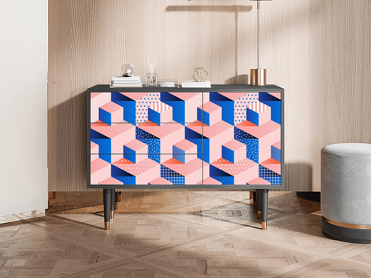 Aparador - 115х84х41 cm - S3 - Pinky Squares, Antracite