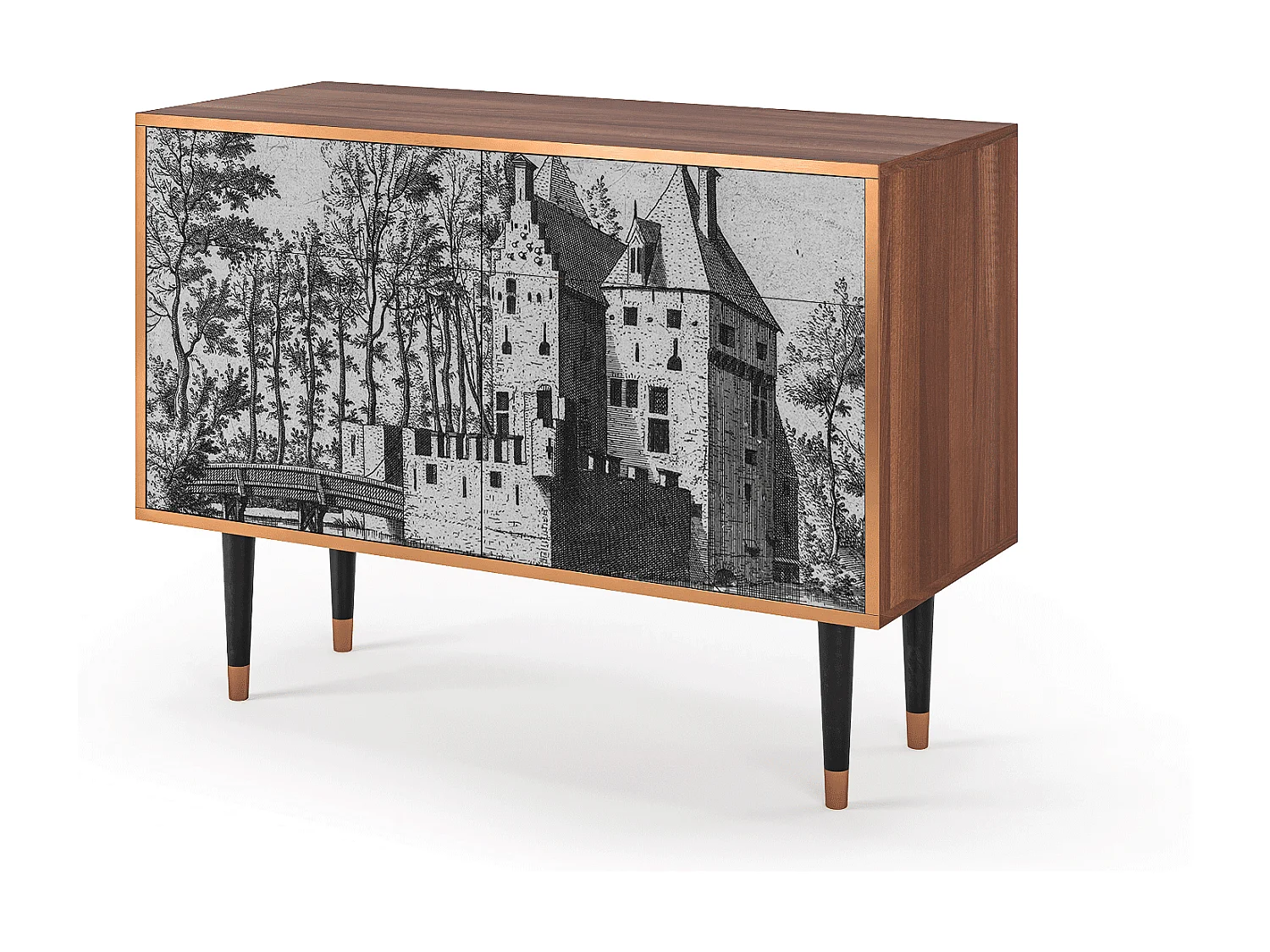 Buffet - 115x85x48 cm - BS4 - Castle with Bridge, Noyer