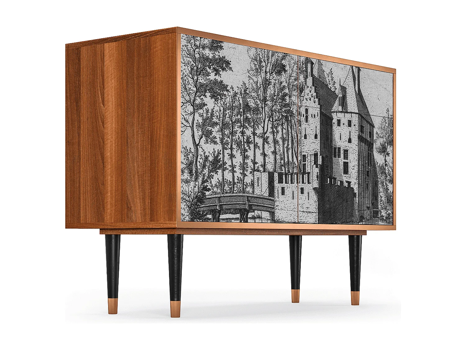 Buffet - 115x85x48 cm - BS4 - Castle with Bridge, Noyer