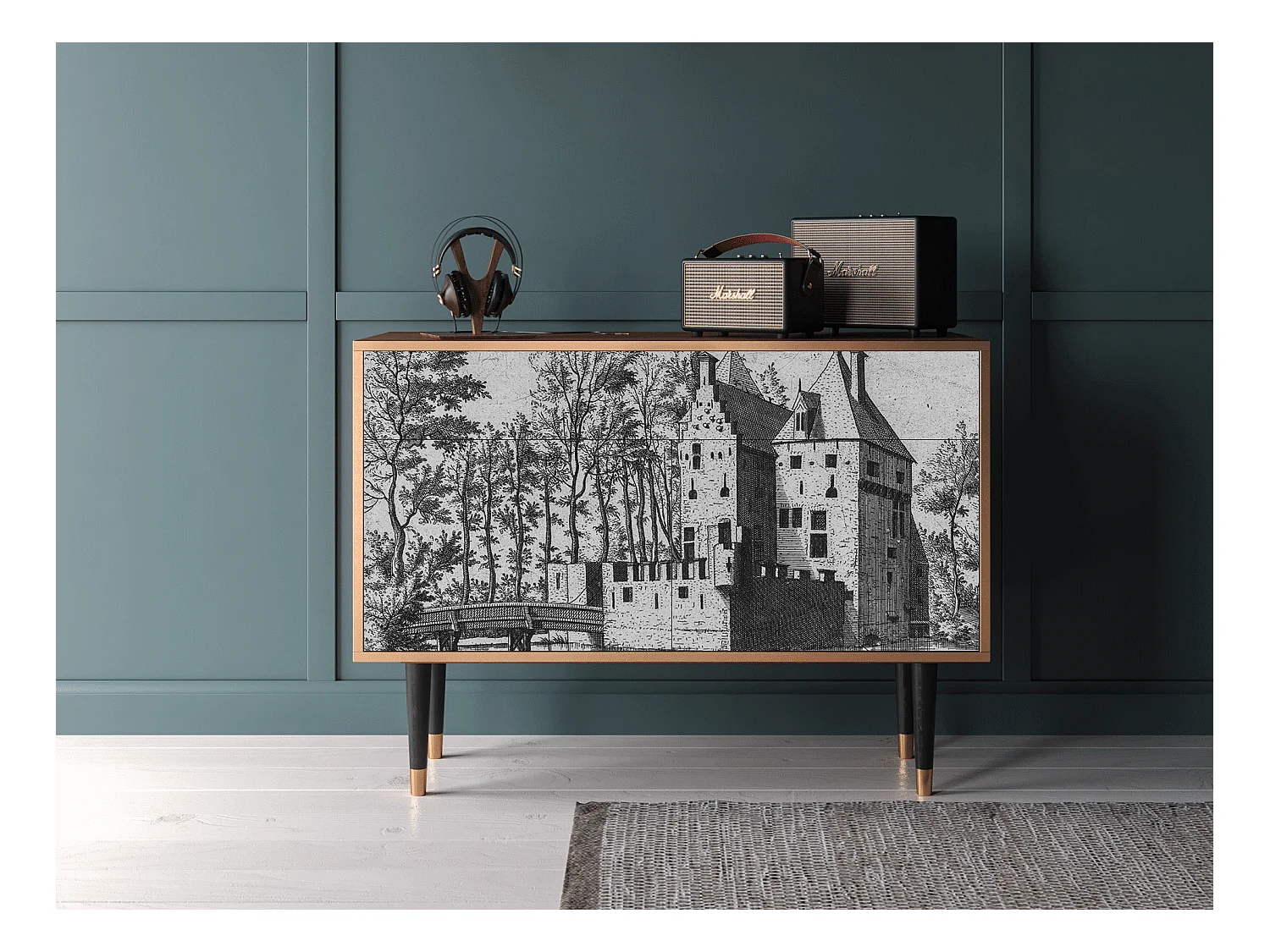 Buffet - 115x85x48 cm - BS4 - Castle with Bridge, Noyer