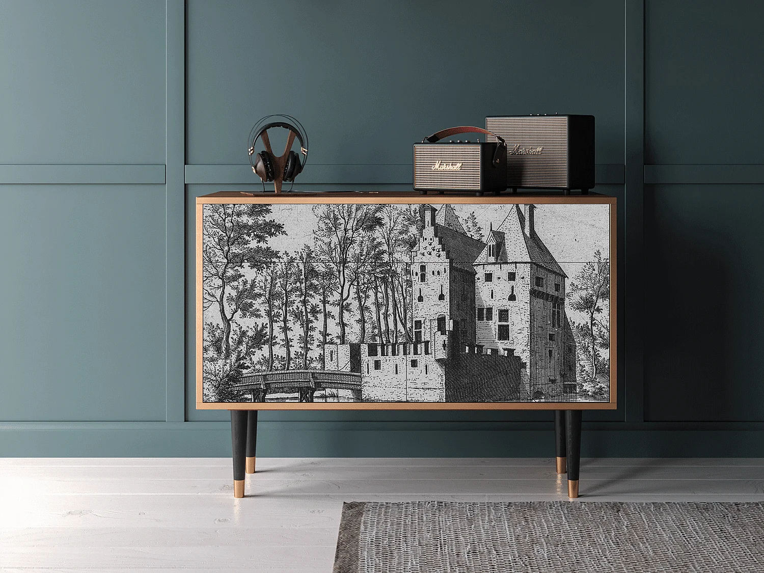 Aparador - 115x85x48 cm - BS4 - Castle with Bridge, Nogueira