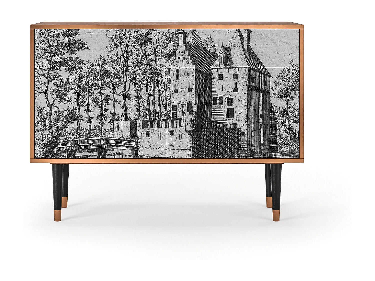 Kredens - 115x85x48 cm - BS4 - Castle with Bridge, Orzech